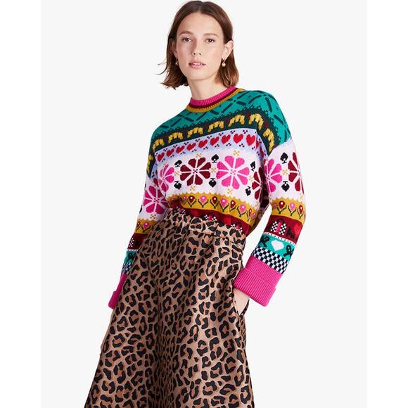 Kate Spade Spade Flower Intarsia Wool Pullover Sweater Size Small